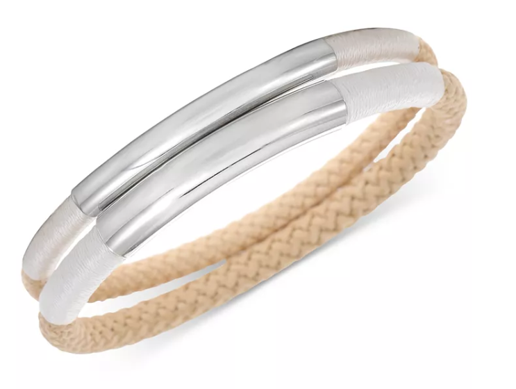 Alfani Silver-Tone 2-PC. Set Curved Bar and Braided Rope Bangle Bracelets