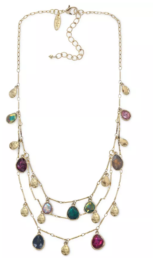 Style and Co Gold-Tone Disc and Multicolor Stone Layered Necklace