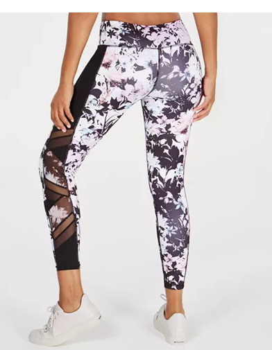 Ideology Printed Mesh-Trimmed Ankle Leggings, Size XL