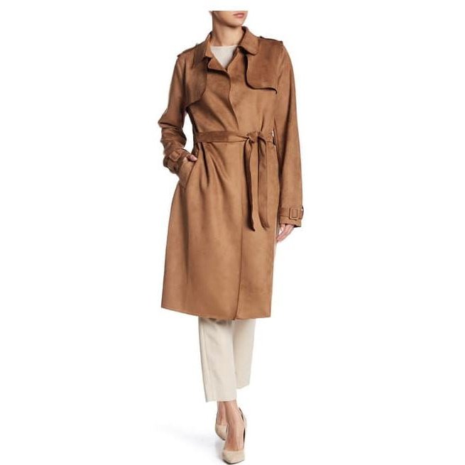 BLVD Faux Suede Trench Coat, Size Small