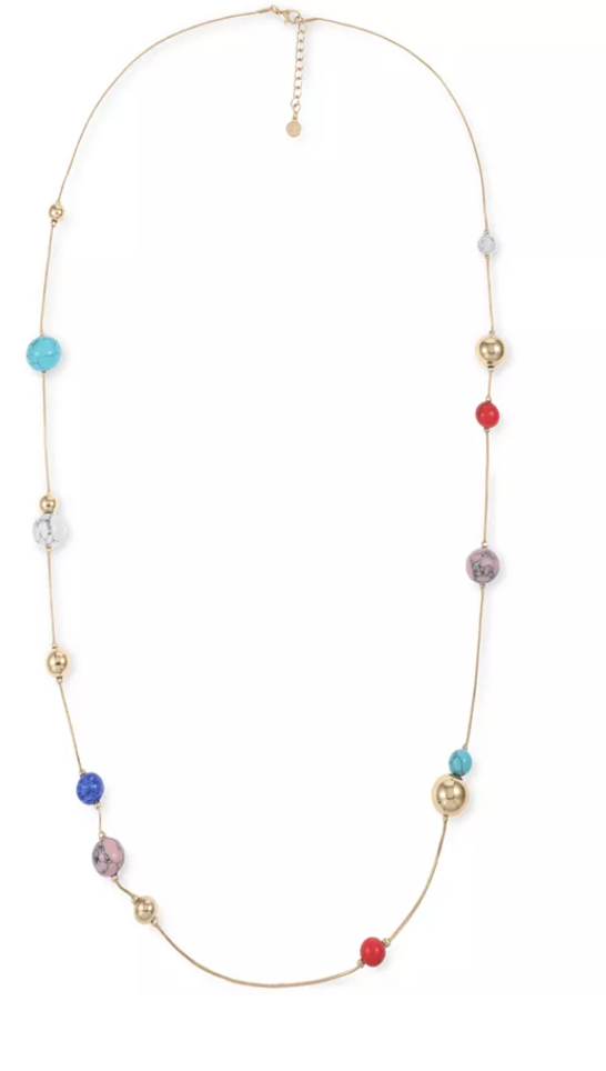 Alfani Gold-Tone and Multi-Stone Bead Long Station Necklace, 42 + 2 Extender