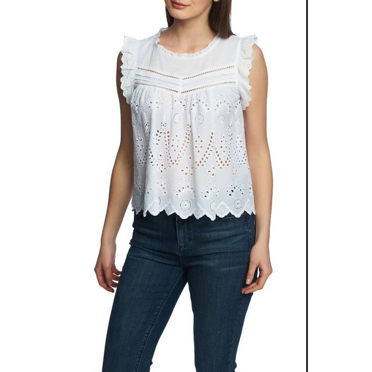 1.State Ultra White Sleeveless Embroidered Eyelet Top