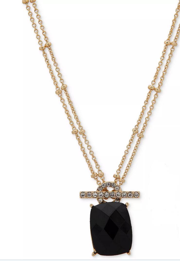 Anne Klein Gold-Tone Pave and Cushion-Cut Stone Pendant Necklace