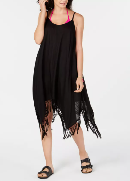 Raviya Solid Fringed Cover-up, Size Medium