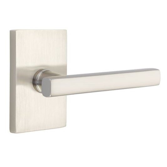 Emtek Modern Rectangular Rosette with Freestone Dummy Leverset, Satin Nickel