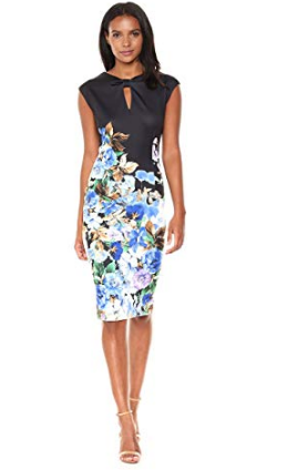 S.L. Fashions Women's Sleeveless Neck Scuba Midi, Multi Size 12