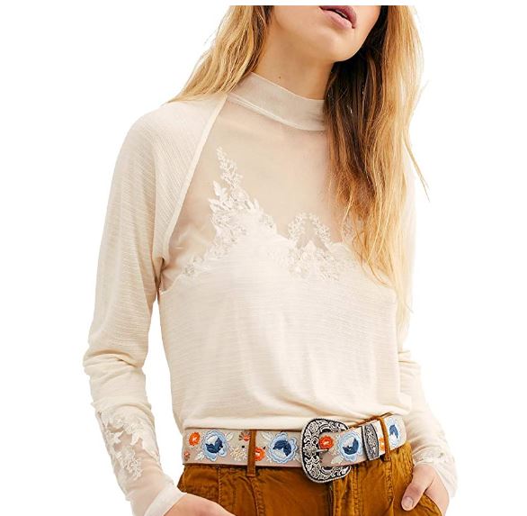 Free People SAHELI TOP Mesh Embroidery Ivory, Size XS