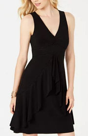 Taylor Ruffled V-Neck Dress, Size 12/Black