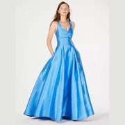 B Darlin Juniors Cage-Back Satin Ballgown, Sky Blue Size 3/4, New with Tags
