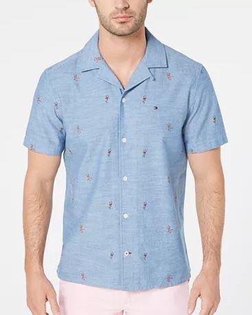 Tommy Hilfiger Mens Parrot Print Button Down Shirt Cotton, 2XL
