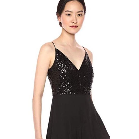 Calvin Klein Womens Sleeveless Gown with Sequin Bodice Ruffle Skirt, Size 4