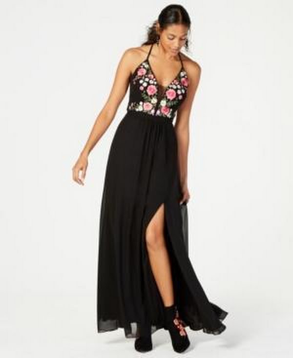Nightway Embroidered Corset Lace-up Gown 8/Black Nightway Embroidered Corset Lace-up Gown 8/Black