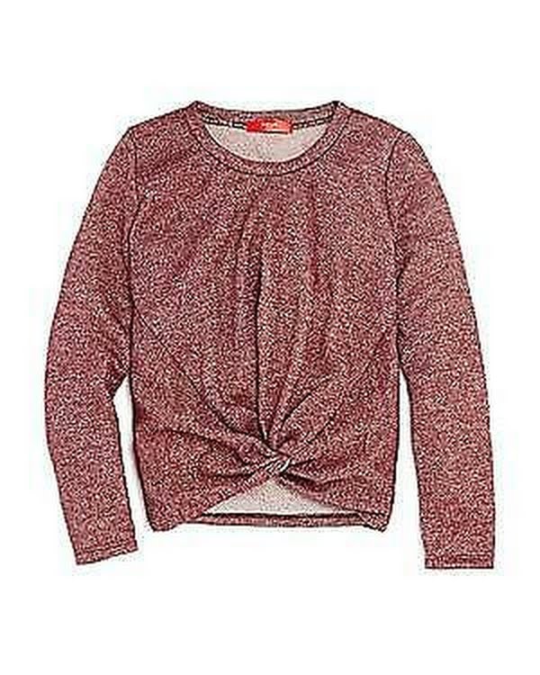 Aqua Girls Twist-Front Sparkle Sweater, Size Medium/Burgundy