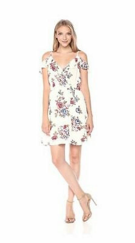 Blu Pepper Womens Floral Dress Ruffle Trim, Size Medium