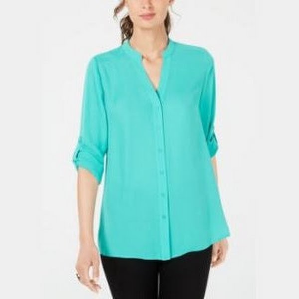 Alfani Petite Split-Neck Button-Front Top, Size  PS