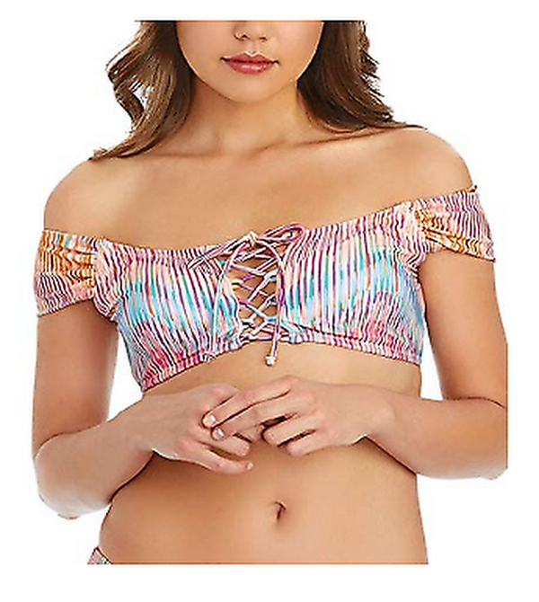 Raisins Juniors Off-The-Shoulder Strappy Lace Front Bikini Top