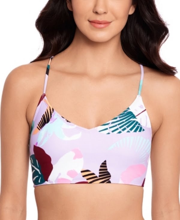 Salt + Cove Just Fronds Lace-Back Midkini Swim Top, Size Medium