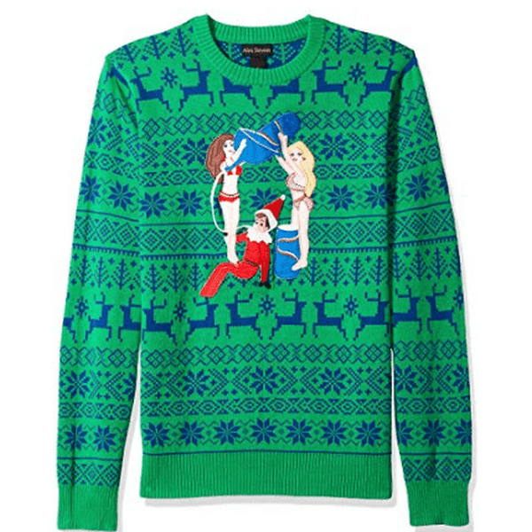 Alex Stevens Mens Drunk Elf Ugly Christmas Sweater, Green, Small