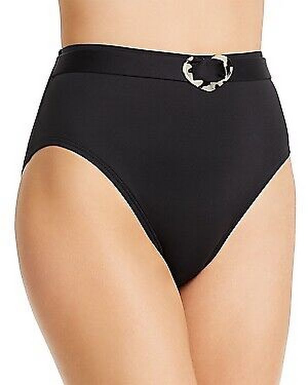 Kate Spade New York Black Belted High-Waist Bikini Swim Bottom, Us Small