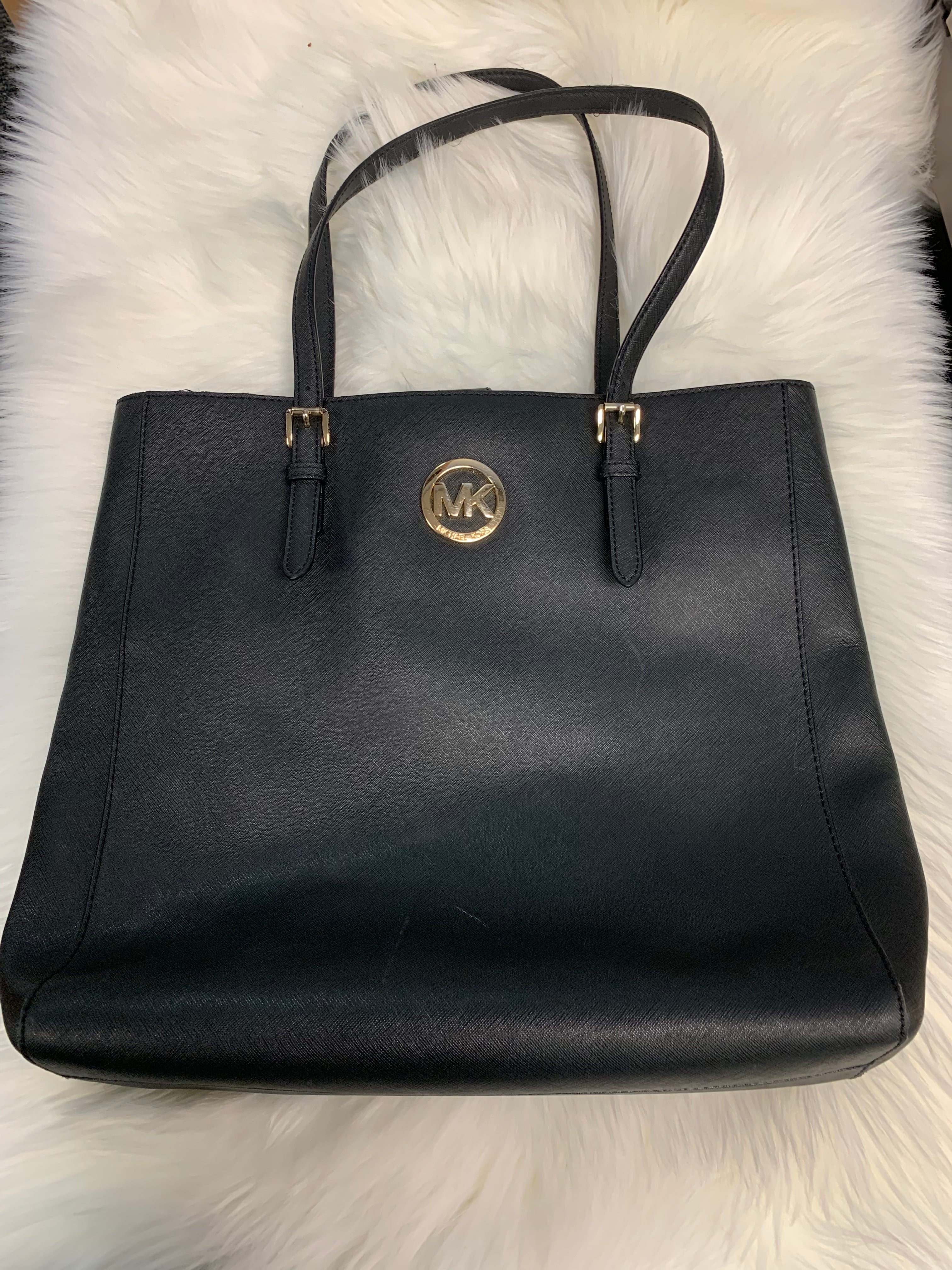 Michael kors bedford black leather shoulder tote bag