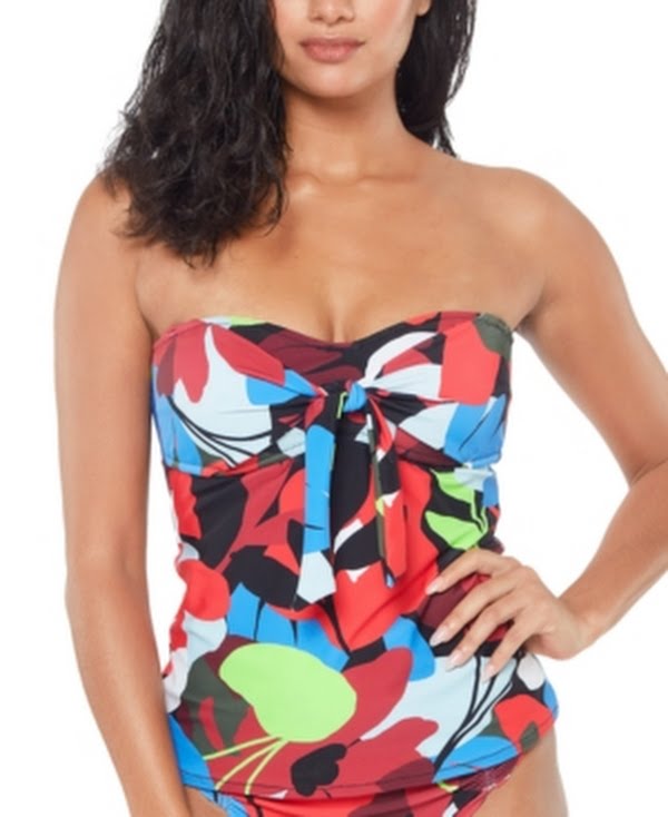 Bar III Knot-Front Bandeau Tankini Top, Size Medium