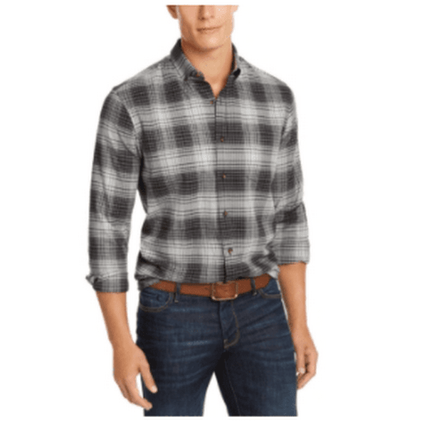 Club Room Mens Stretch Brushed Cotton Plaid Flannel Shirt