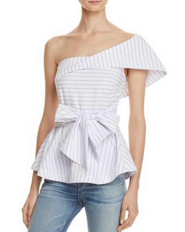 Joa One Shoulder Stripe Peplum Top, Size Large