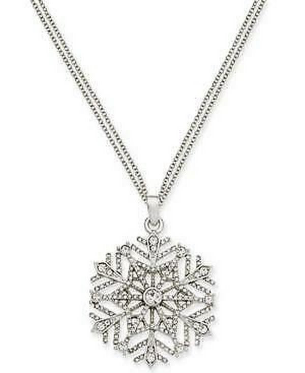 Holiday Lane Silver-Tone Crystal Snowflake 36 Inches Pendant Necklace