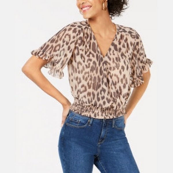 Bar III Leopard-Print Crop Top, Size Small