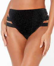 Bar III Black Shimmer Strappy-Leg High-Rise Bikini Swim Bottoms, Us Medium