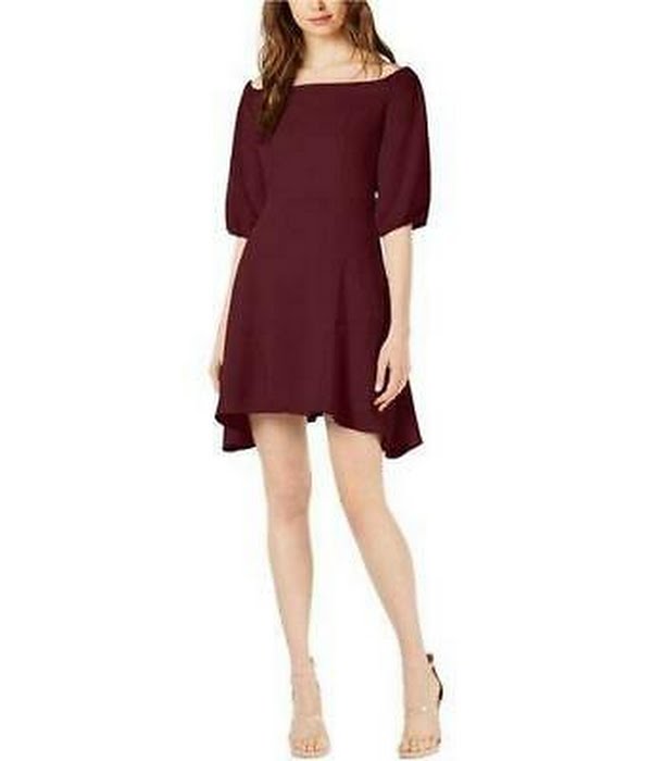 Bar III Burgundy Kimono Sleeve Off Shoulder Fit & Flare Formal Dress, Size 10