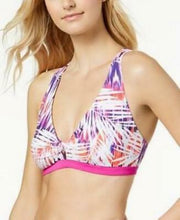Go by Gossip Purple Palm Dazed Strappy-Back Bralette Bikini Top, Size Larg