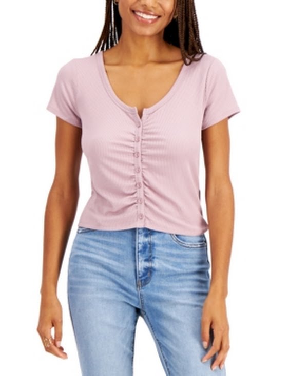 Hippie Rose Juniors Ruched Cardigan T-Shirt, Size Medium