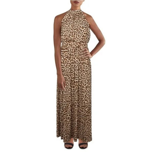 INC Womens Maxi Dress Cheetah-Print Blouson High-Neck