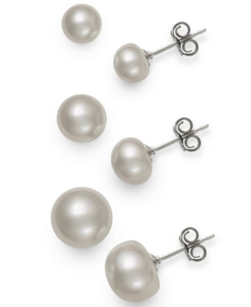 Giani Bernini 3-Pc. Set Cultured Freshwater Pearl (5, 7, 9mm) Stud Earrings