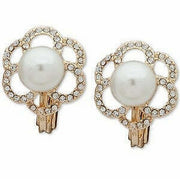 Anne Klein Pearl Gold Tone Pearl Comfort Clip Pav © Button Earrings
