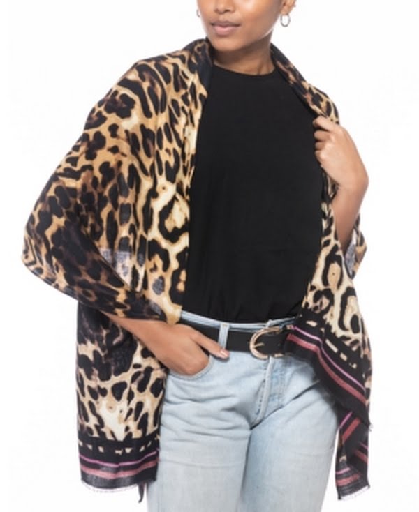 Inc International Concepts Striped Leopard-Print Wrap