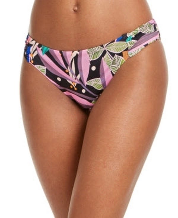 Bar III Tropical-Print Ruched Bikini Bottoms