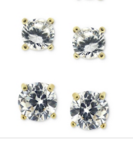 Giani Bernini 2-Pc. Cubic Zirconia Sterling Silver Stud Earrings/18k Gold-Plated