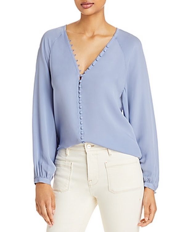 Joie Womens Shariana Button Loop Silk Blouse - Blue - Size XXS