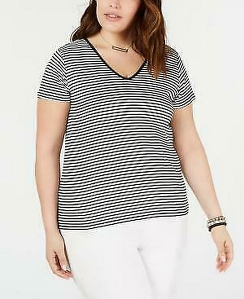 Planet Gold Ribbed Stripe V-Neck T-Shirt, Size 3X