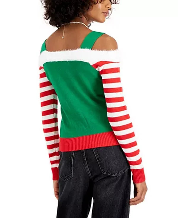 Planet Gold Juniors Cold-Shoulder Holiday Sweater