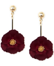 Zenzii 18k Gold-Plated Suede-Painted Flower Drop Earrings – Red