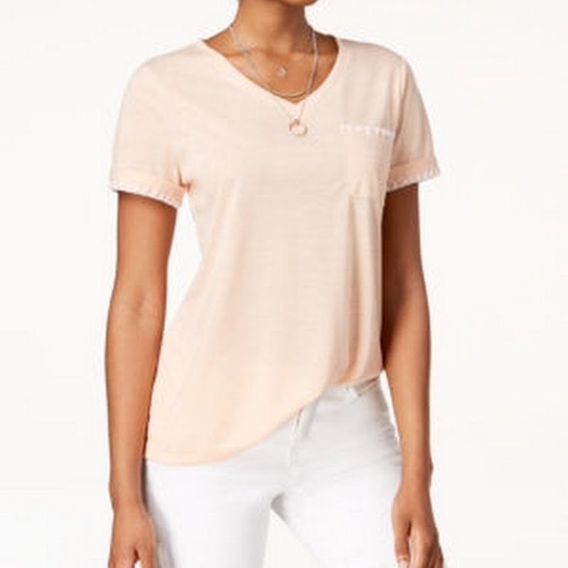 Style & Co Women's  Whip-Stitch Pocket T-Shirt, Size XL