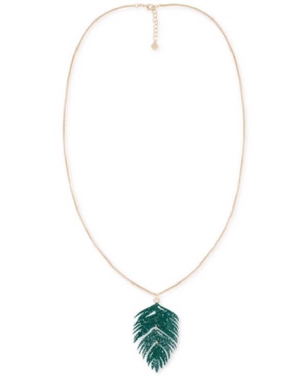 Alfani Gold-Tone Colored Palm Leaf Long Pendant Necklace