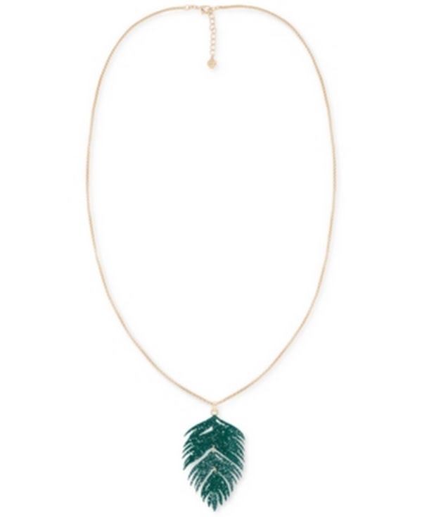 Alfani Gold-Tone Colored Palm Leaf Long Pendant Necklace, 36 + 2 Extender