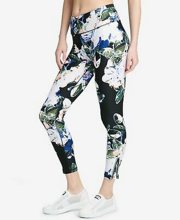 DKNY Sport Luminescence Printed High Rise Ankle Leggings, Size Large