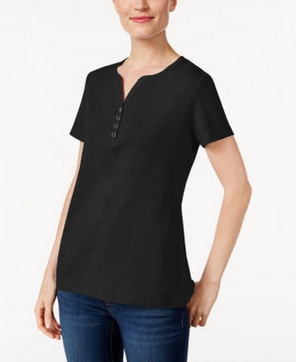 Karen Scott Petite Cotton Henley Top, Size PS