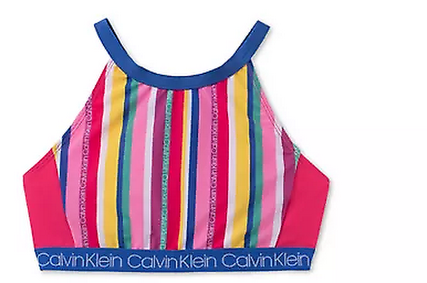 Calvin Klein Big Girls Striped Bikini Top, Size XL-16