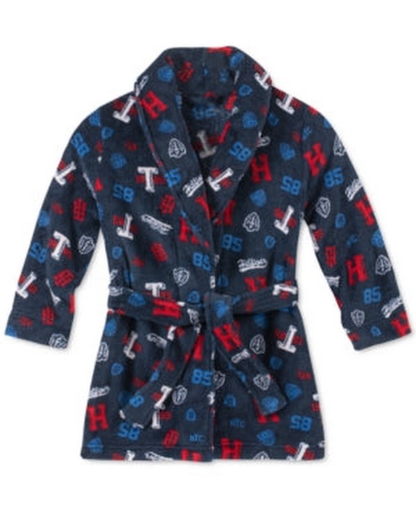 Tommy Hilfiger Little Boys Printed Plush Robe Navy, Size XXS